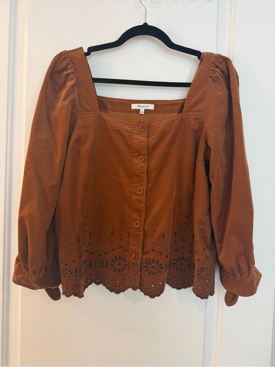 Madewell Tops - Madewell Rust Corduroy Eyelet Hem Button-Front Blouse